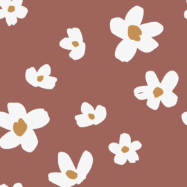 Aqua protect stof bedrukt bloemen brique