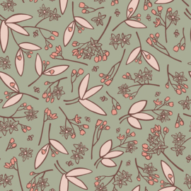 Terry Crêpe Bloemen Olijf Groen