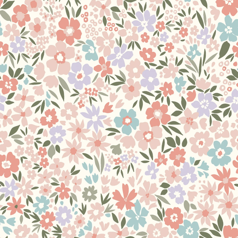 Tricot print bedrukt Bloemen Gebroken wit