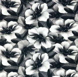 Tricot Digitaal bedrukt Geschilderde bloemen zwart/wit