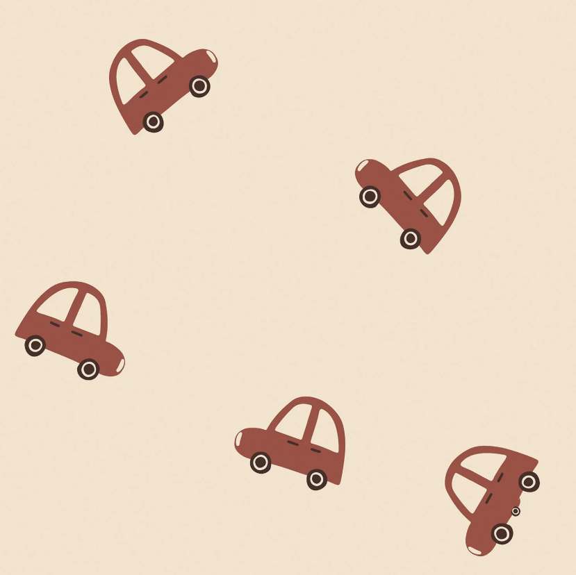 French Terry stof bedrukt Auto's Beige
