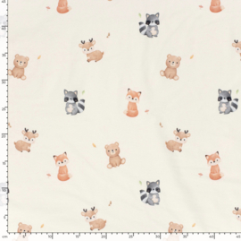 Tricot print bedrukt Dieren gebroken wit