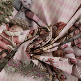 Cotton kerst Table Cloth Elves Pink
