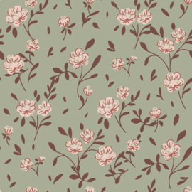 Terry Crêpe Bloemen Olijf Groen