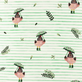 Snoozy fabrics tricot digitaal strepen & kuikentje