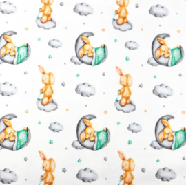 Snoozy fabrics tricot digitaal Bunny & clouds