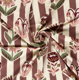 French Terry digitaal bedrukt Flowers Beige