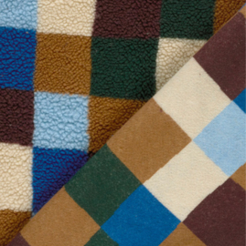 Sherpa Fleece stof bedrukt Ruiten Kobalt