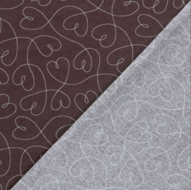 Flanel bedrukt harten mauve