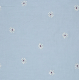 Hydrofiel stof geborduurd Bloemen Babyblauw