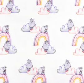 Snoozy fabrics Tricot digital printed Rainbow & sheep