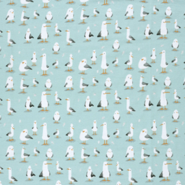 Tricot print bedrukt Zeemeeuw Babyblauw
