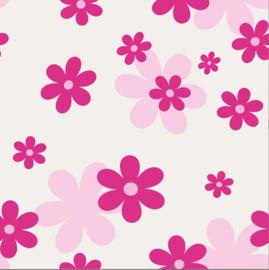 Tricot stof Pink retro bloemen print gebroken wit