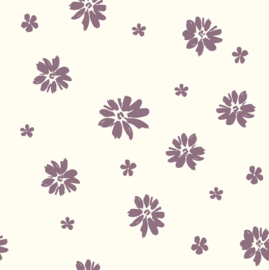 Tricot bedrukt Bloemen mauve gebroken wit