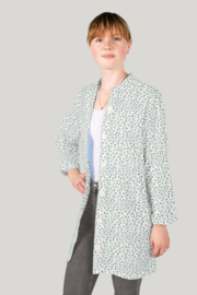 Katoen Poplin bedrukt Bloemen gebroken wit/blauw
