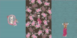 Stenzo tricot Panel dieren & bloemen turqouise