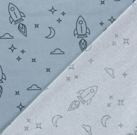 Flanel bedrukt raketten babyblauw