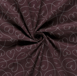 Flanel bedrukt harten mauve