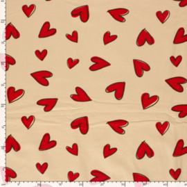 French Terry digitaal bedrukt Harten Beige