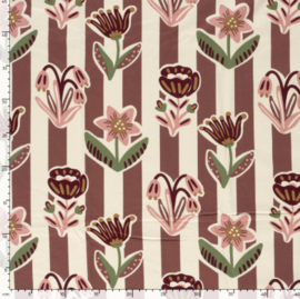 French Terry digitaal bedrukt Flowers Beige