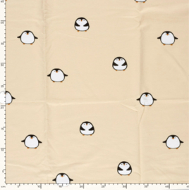 French Terry brushed Pinguïns Beige