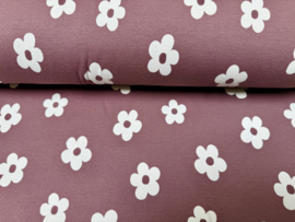Rib jersey digitaal bedrukt Retrobloem Mauve