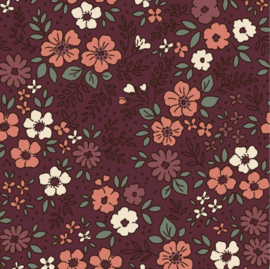 Flanel bedrukt  Bloemen Bordeaux