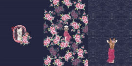 Stenzo tricot Panel dieren & bloemen navy