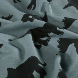 French Terry stof vossen dinosaurussen indigo
