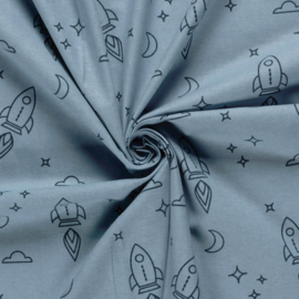 Flanel bedrukt raketten babyblauw