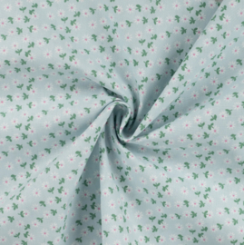 Qjutie Katoen Little flowers babyblauw