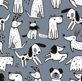 French Terry stof Dogs staalblauw