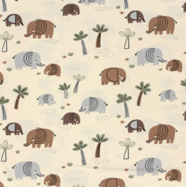 Tricot print bedrukt Olifanten ecru