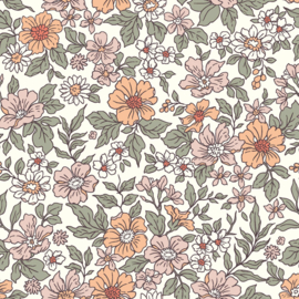 Rib jersey digitaal bedrukt Bloemen gebroken wit