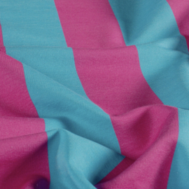 French Terry stof digitaal bedrukt Strepen Aqua/Fuchsia