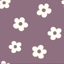 Rib jersey digitaal bedrukt Retrobloem Mauve
