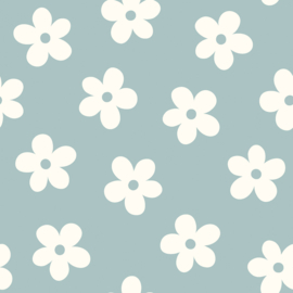Katoen Jersey bedrukt Bloemen Babyblauw