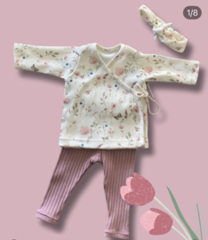 Rib jersey digitaal bedrukt Bloemen Gebroken wit