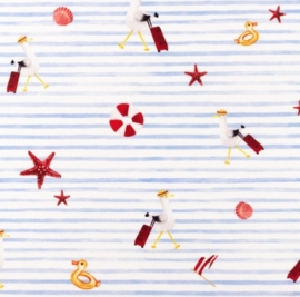 Snoozy fabrics Poplin digital streepjes & zeemeeuw