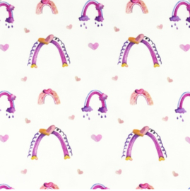 Snoozy fabrics Tricot digital printed Pink rainbow