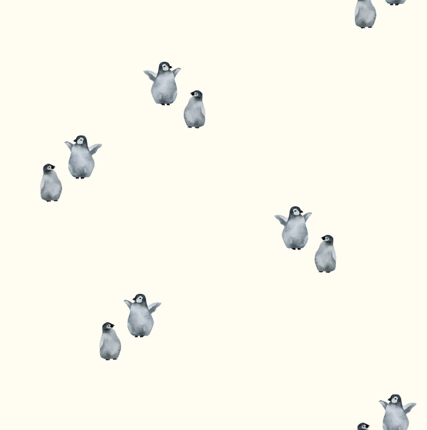Rib jersey stof Pinguïns Gebroken wit