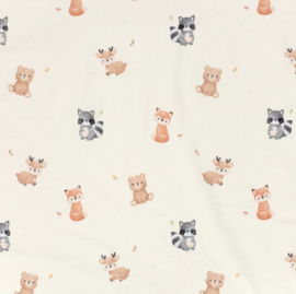 Tricot print bedrukt Dieren gebroken wit