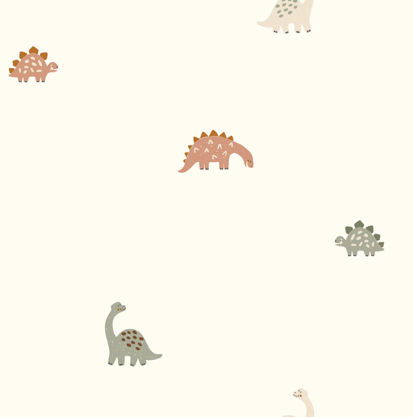 Tricot print bedrukt Dinosaurussen Gebroken wit