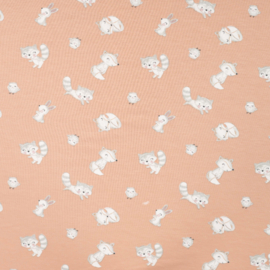 Qjutie bamboe tricot print Woodland animals