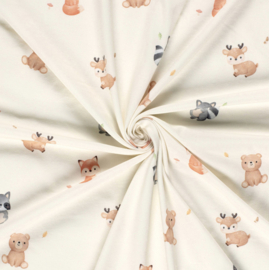 Tricot print bedrukt Dieren gebroken wit