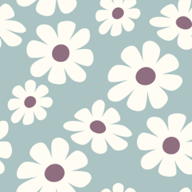 Terry Crêpe stof Bloemen Babyblauw