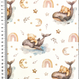 Poplin digitale print Tiny Ocean Pals - Design C