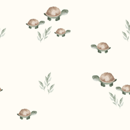 Tricot print bedrukt tiny turtle gebroken wit