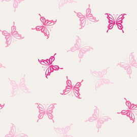 Tricot stof bedrukt Vlinders pink