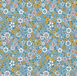 Katoen print Bloemen petrol